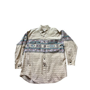 Vintage Western Plains Trading Co. Beige Purple Southwestern Button Shirt XL